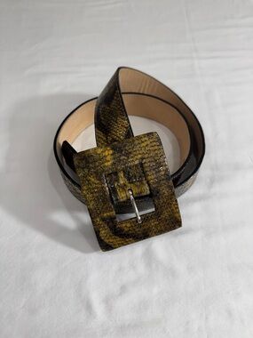 Women’s Leather Rock Snakeskin Embossed Leather Belt Statement Buckle Sz 36 USA